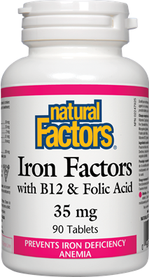 Natural Factors Iron Factors with B12 & Folic Acid 35 mg (90 Tablets)