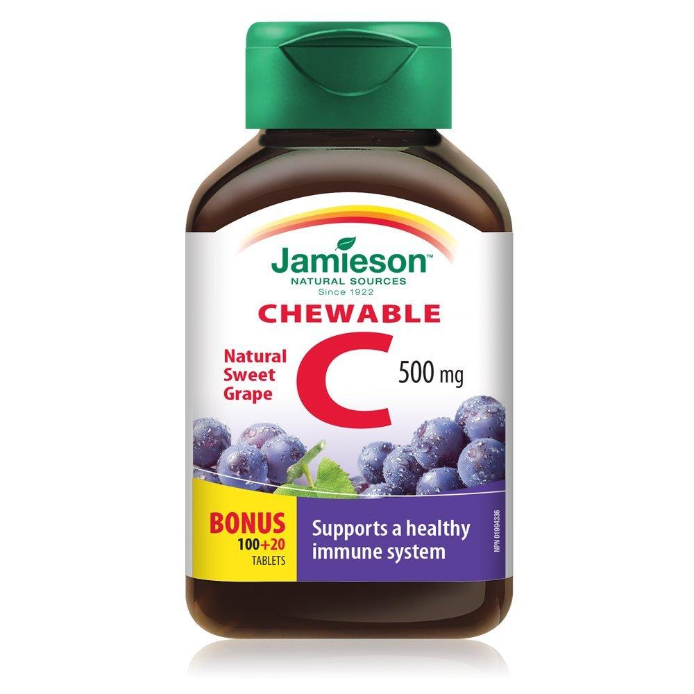 Jamieson Chewable C 500 mg - Natural Sweet Grape (120 Tablets)