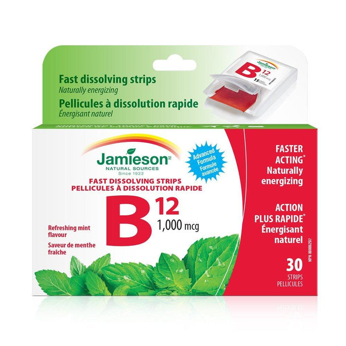 Jamieson Vitamin B12 1000 mcg Fast Dissolving Strips - Refreshing Mint (30 Strips)