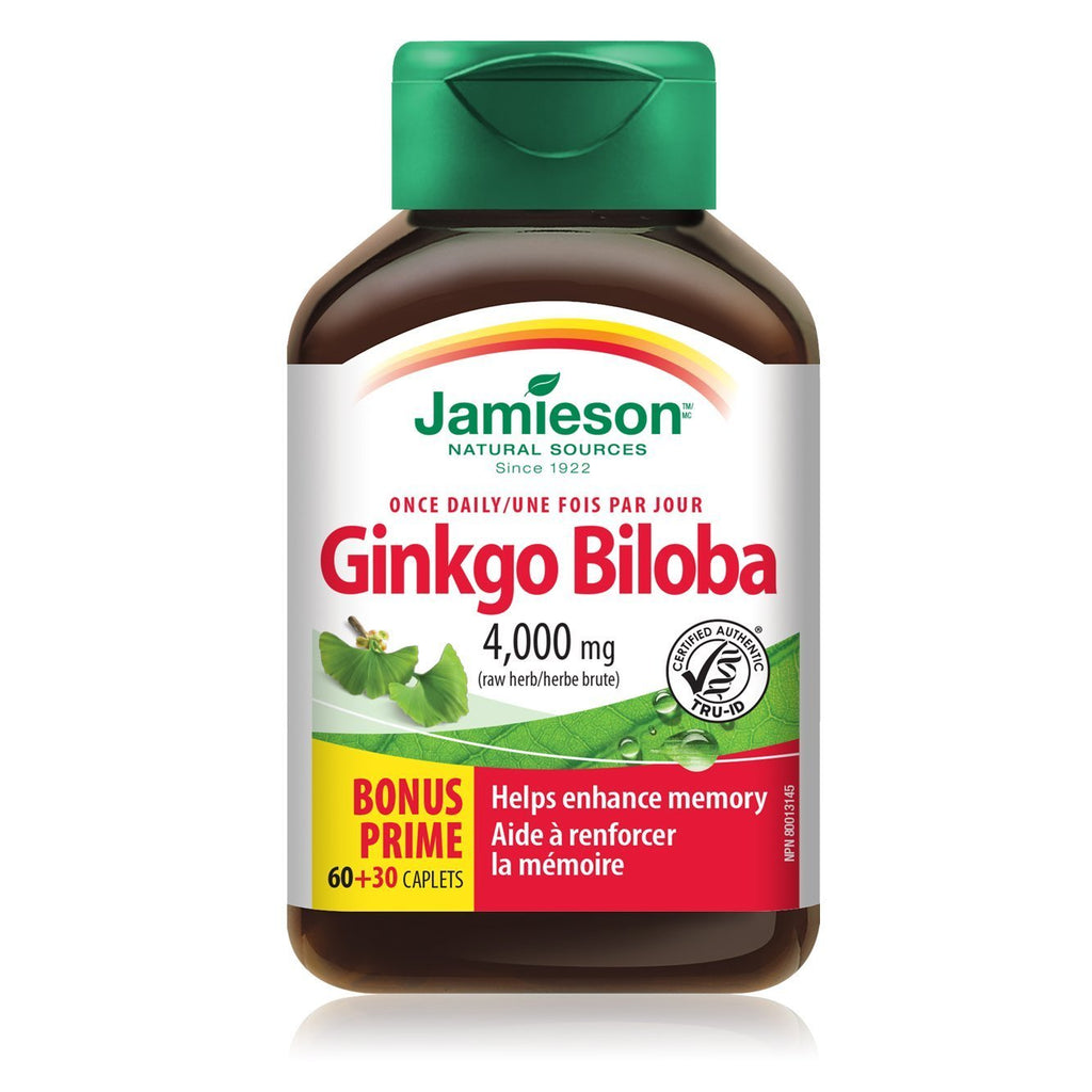 Jamieson Ginkgo Biloba 4000 mg BONUS SIZE (90 Caplets)