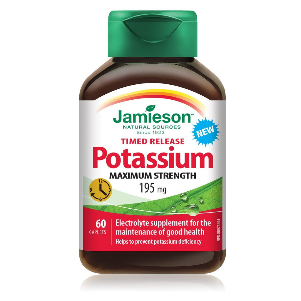 Jamieson Potassium Timed Release Maximum Strength 195 mg (60 Caplets)