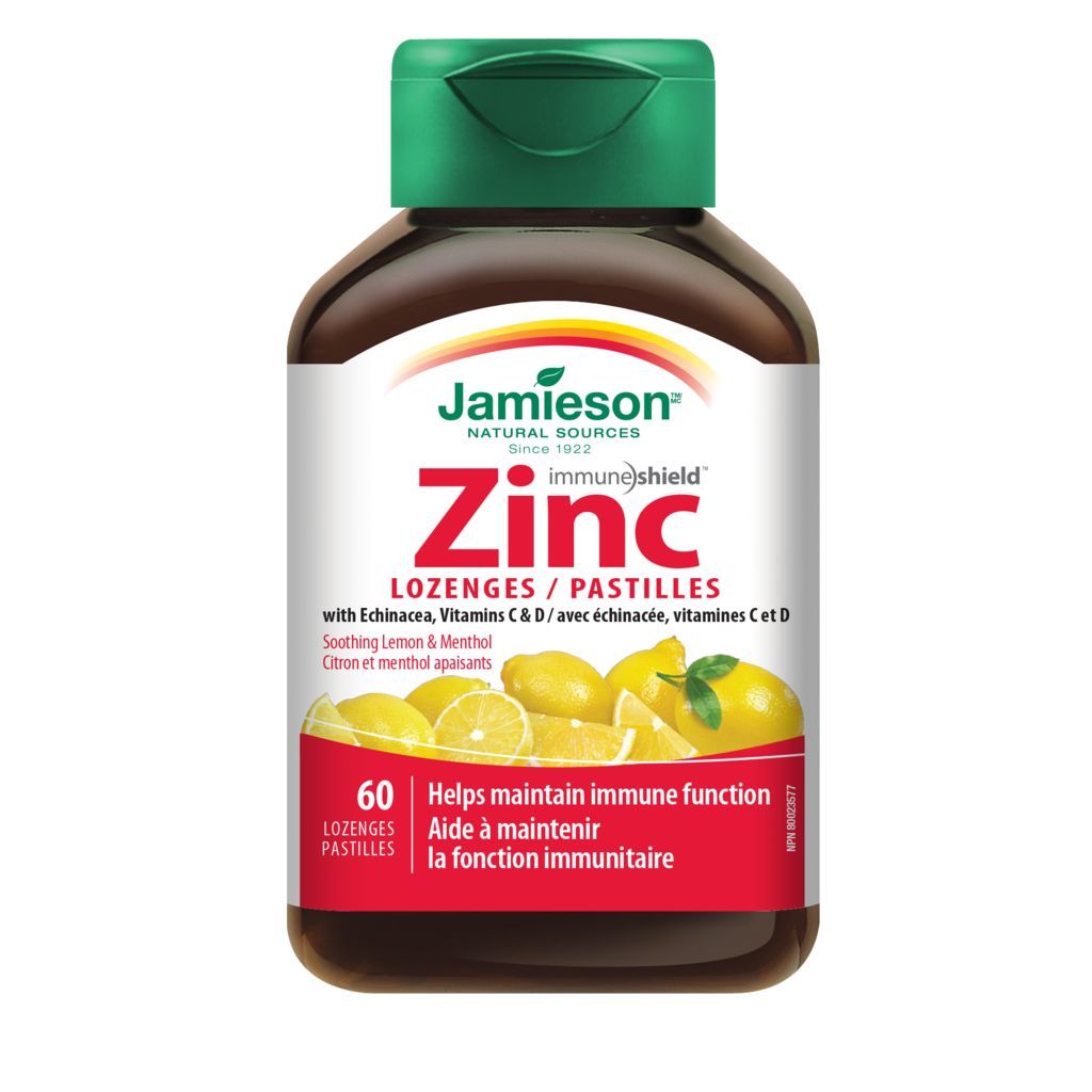 Jamieson Zinc with Echinacea, Vitamin C & D - Soothing Lemon & Menthol (60 Lozenges)