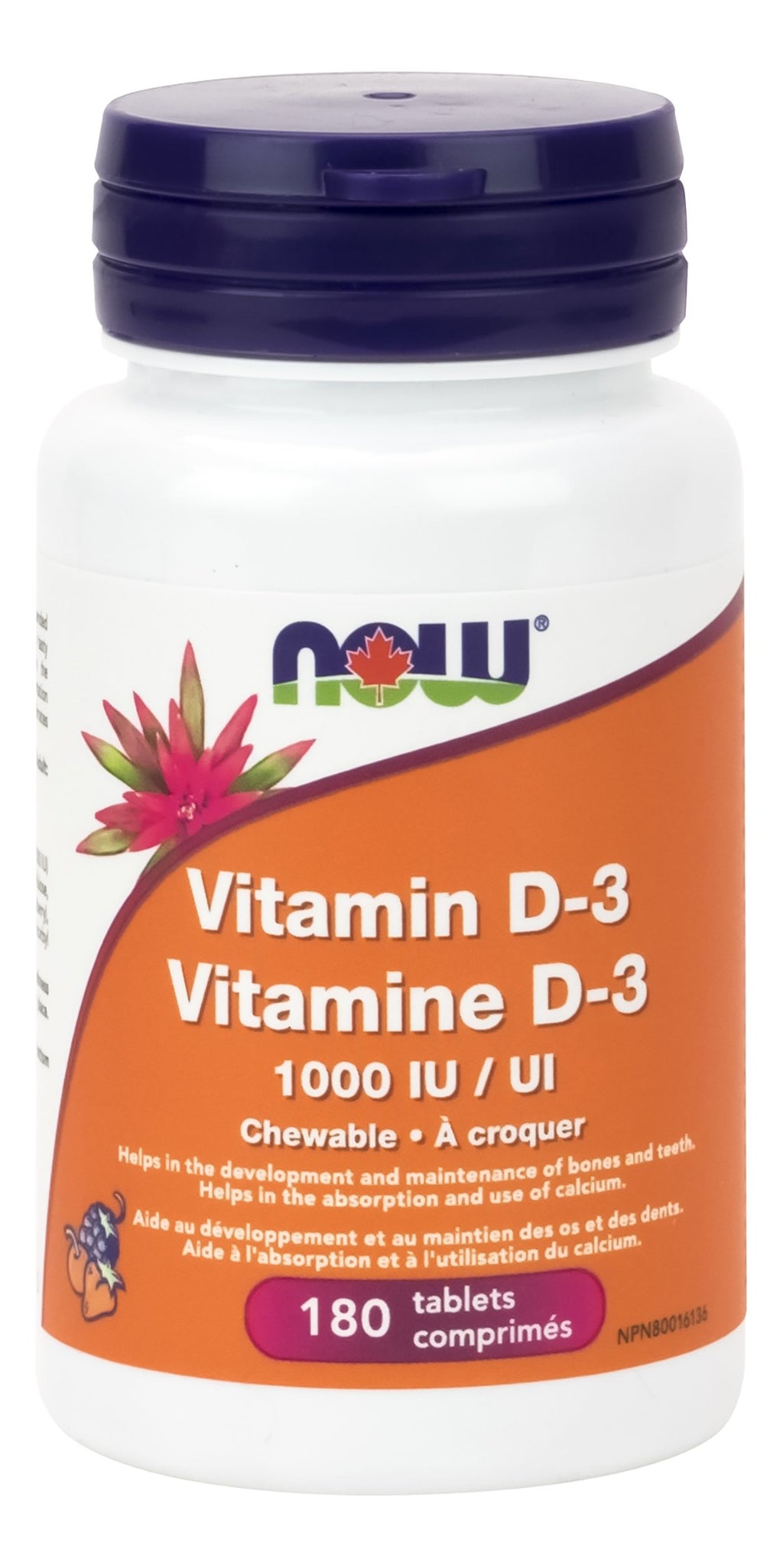 NOW Vitamin D3 1000 IU Chewable (180 Tablets)