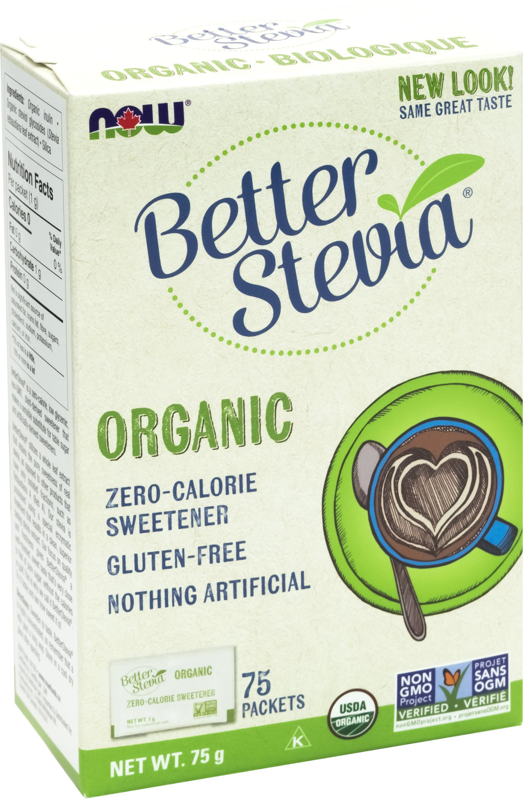 NOW Better Stevia Organic Zero-Calorie Sweetener (75 Packets)