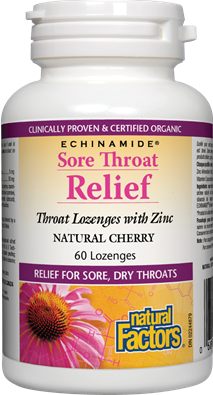 Natural Factors Sore Throat Relief with Zinc - Natural Cherry (60 Lozenges)