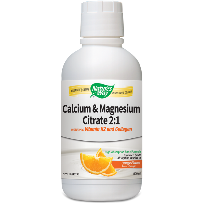 Nature's Way Calcium & Magnesium Citrate 2:1 with Vitamin K2 and Collagen - Orange (500 mL)