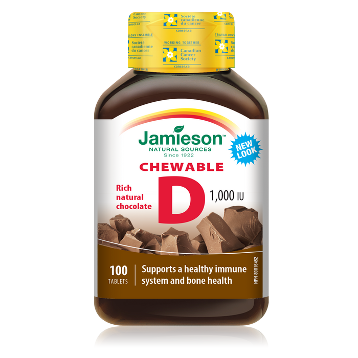 Jamieson Chewable Vitamin D3 1000 IU - Rich Natural Chocolate (100 Tablets)