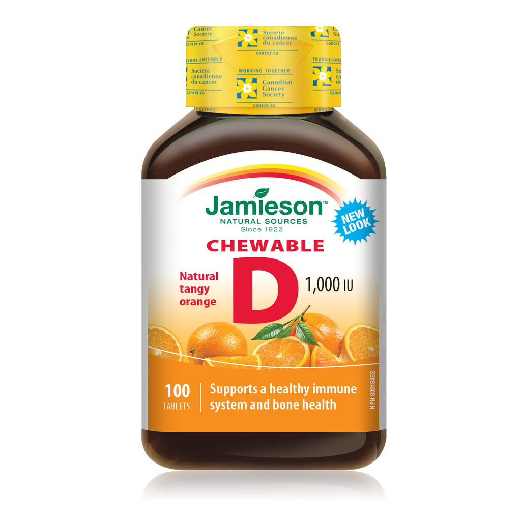 Jamieson Chewable Vitamin D 1000 IU - Natural Tangy Orange (100 Tablets)