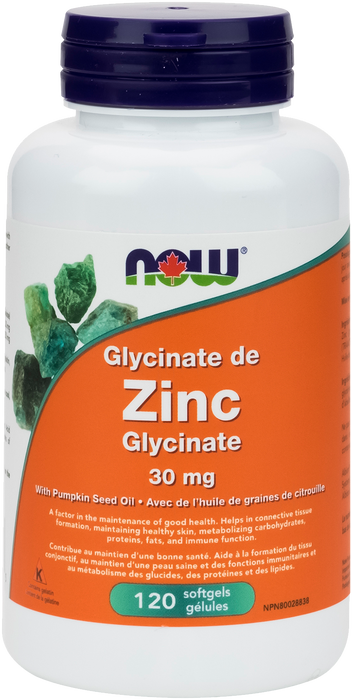 NOW Zinc Glycinate 30 mg (120 Softgels)