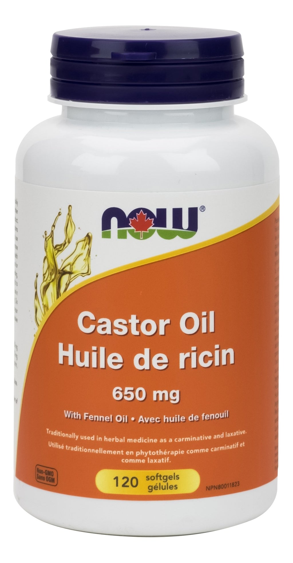 NOW Castor Oil 650 mg + Fennel Oil (120 Softgels)